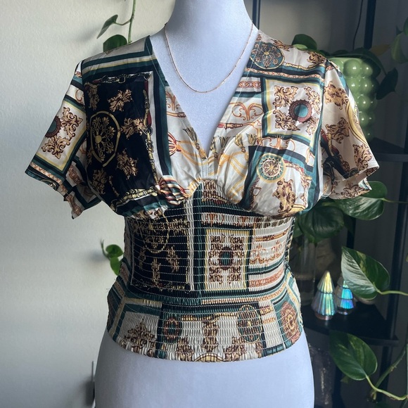 GUESS Multicolor Patterned Crop Blouse - Picture 1 of 5